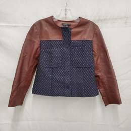 Theory WM's Blue Tweed & Brown Leather Cropped Jacket Size 6