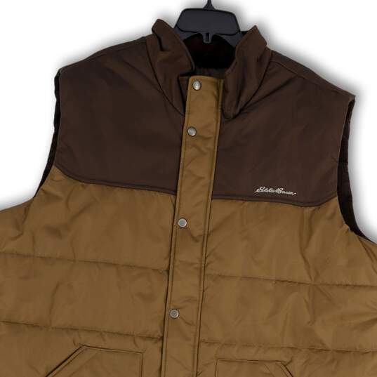 Mens Brown Sleeveless Pockets Regular Fit Snap Front Puffer Vest Size 3XLT image number 3