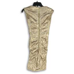 Womens Beige Sequin Sleeveless V-Neck Back-Zip Bodycon Dress Size 4 alternative image