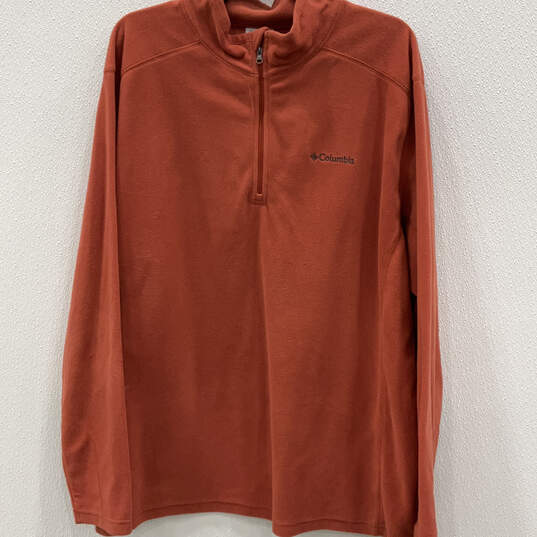 Mens Orange Mock Neck Long Sleeve Quarter Zip Fleece Jacket Size XL image number 1