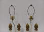 Vintage Pair Of Gilded Milk Glass Pillar Lamps image number 2