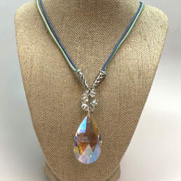 Designer Kirks Folly Blue Green Cord Water Drop Stone Pendant Necklace