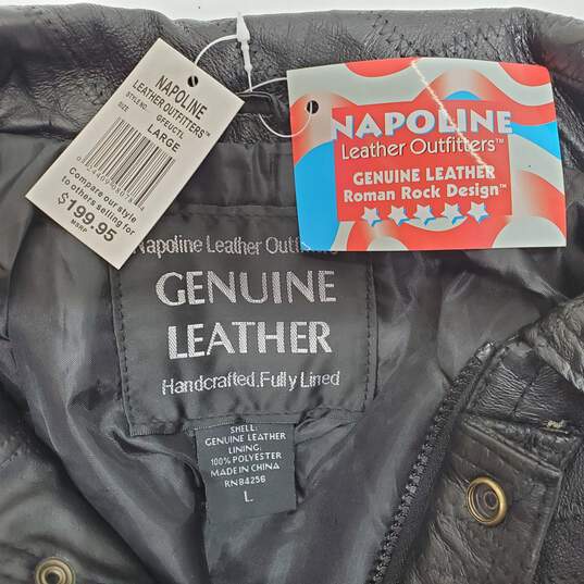 Napoline Black Leather Bomber Jacket image number 3