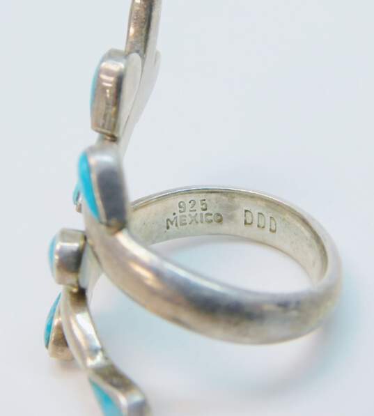 DDD Dominique Dinouart Mexico 925 Southwestern Turquoise Inlay Leaves Bypass Ring 9.4g image number 3