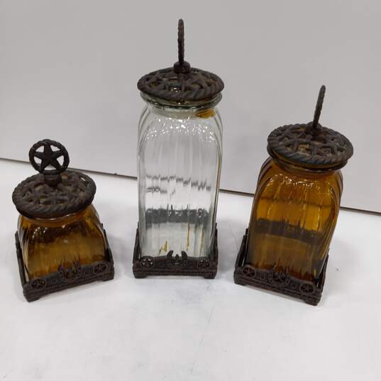 3pc Set of Western Moments Glass Jar Canister W/Stands image number 1