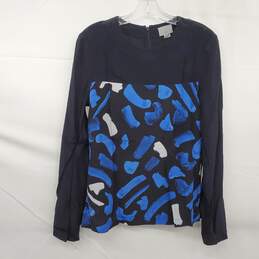 John Wu Grey Label Women's Sheer Black & Blue Silk Blouse Size 8