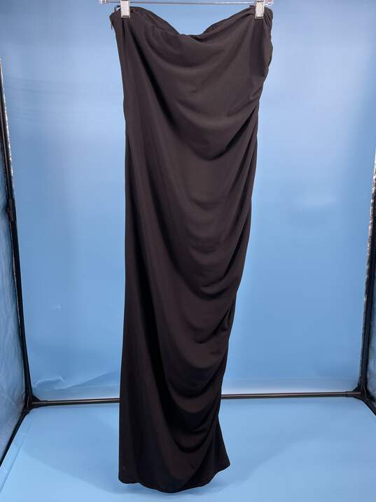 Womens Black Gathered Side Zipper Strapless Maxi Dress Size L T-0528239-O image number 4
