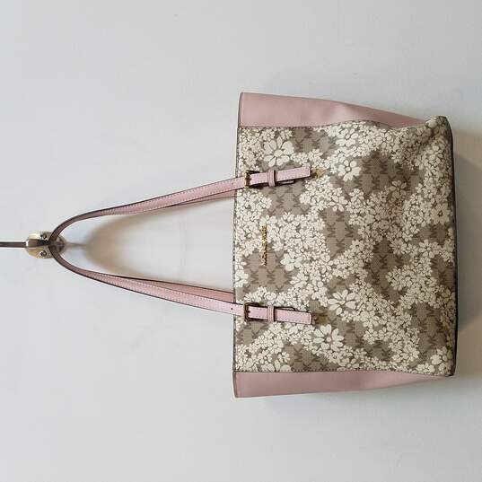 Buy the Michael Kors Jet Set Saffiano Leather Floral Tote Bag Beige/Pink
