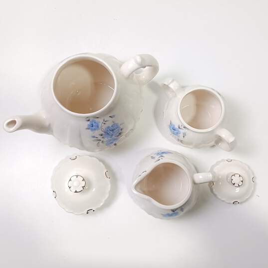 Unbranded Blue Rose White Ceramic Tea Service Set image number 2