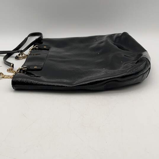 Michael Kors Womens Black Gold Leather Snake Skin Bag Charm Tote Handbag image number 3