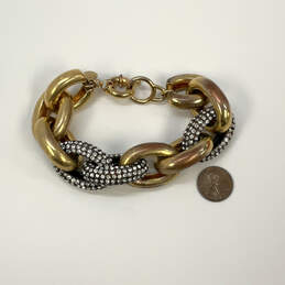 Designer J. Crew Gold-Tone Rhinestone Spring Ring Clasp Chain Link Bracelet alternative image