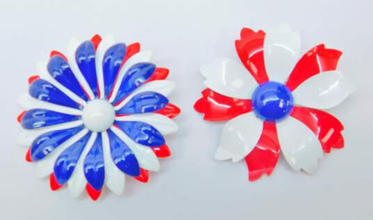 Vintage Americana Mod Flower Red White & Blue Jewelry 69.0g image number 4