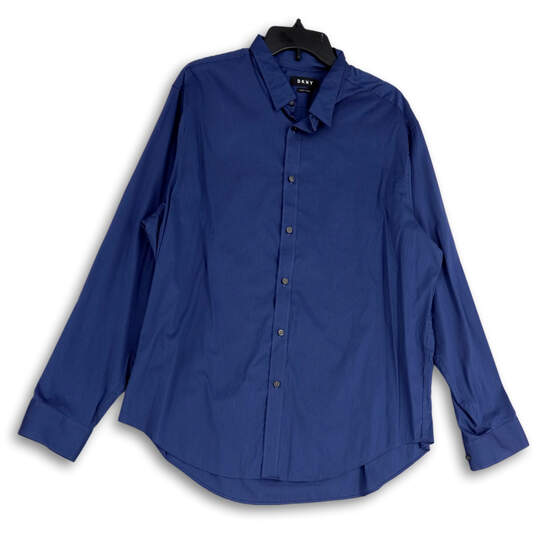 Mens Blue Regular Fit Long Sleeve Spread Collar Button-Up Shirt Sz 17-17.5 image number 1