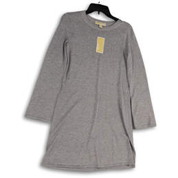 NWT Womens Gray Knitted Long Sleeve Crew Neck Short Sweater Dress Size XS