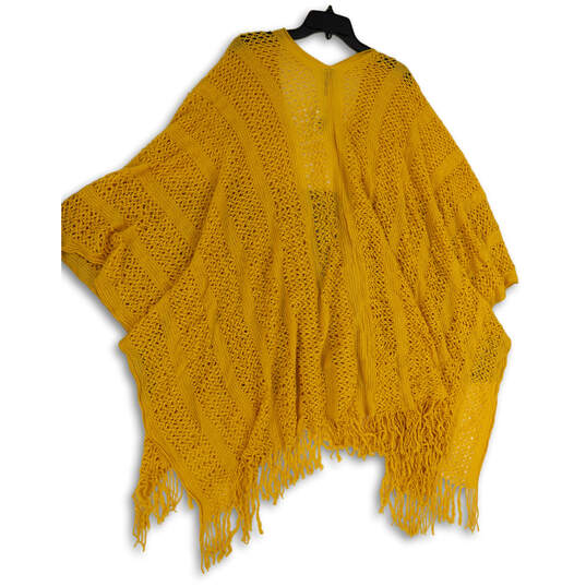 NWT Womens Yellow Knitted Fringe Sleeveless Open Front Poncho Sweater Sz 1 image number 2