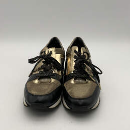Womens Black Gold Round Toe Low Top Lace-Up Sneaker Shoes Size 10 M