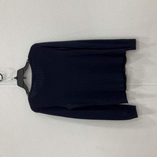 Womens Navy Blue Knit Ribbed Long Sleeve Round Neck Pullover Sweater Size M image number 2