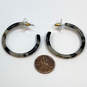 Designer J. Crew Black Gray Tortoise Acrylic Resin Round Hoop Earrings image number 2