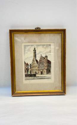 Color Etching Rothenberg O.T. Germany Signed Architectural Vintage Etching