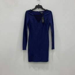 NWT Womens Blue Long Sleeve V-Neck Back Zip Bodycon Dress Size S/P