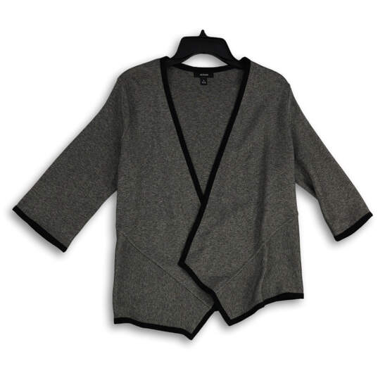Womens Gray 3/4 Sleeve Angled Hem Open Front Cardigan Sweater Size M image number 1