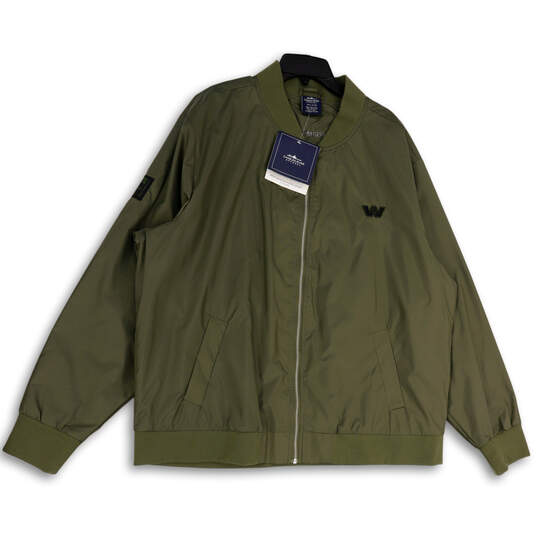 NWT Mens Green Long Sleeve Pockets Full Zip Bomber Jacket Size XXL image number 1