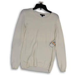 NWT Womens White Crew Neck Long Sleeve Knitted Pullover Sweater Size S