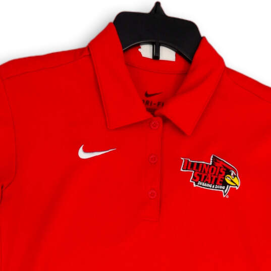 Womens Red Dri-Fit Illinois State Swimming & Diving Polo Shirt Size Small image number 3