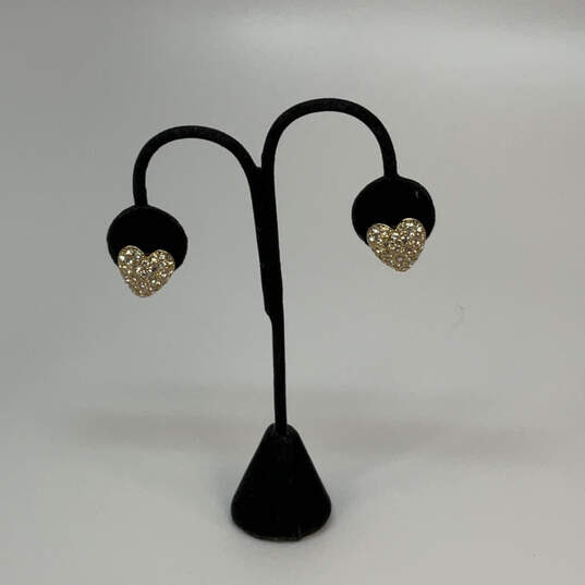 Designer Swarovski Gold-Tone Rhinestone Heart Shape Stud Earrings image number 1