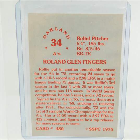 1976 HOF Rollie Fingers SSPC #480 Oakland A's image number 3
