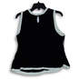 Womens Black White Trim Wide Strap Round Neck Button Tank Top Size Large image number 2