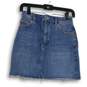 Topshop Womens Blue Denim Medium Wash Raw Hem Mini Skirt Size 2 image number 1