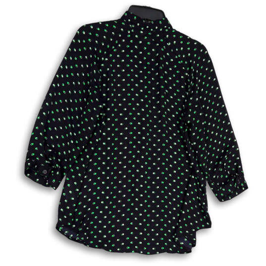 Womens Blue Green Long Sleeve Collared Button Front Blouse Top Size X-Small image number 2