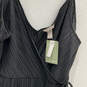 NWT Womens Black V-Neck Spaghetti Strap Knee Length Pleated Wrap Dress Sz L image number 3