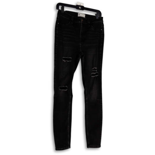 Womens Black Denim Dark Wash Pockets Distressed Skinny Leg Jeans Size 30 image number 1