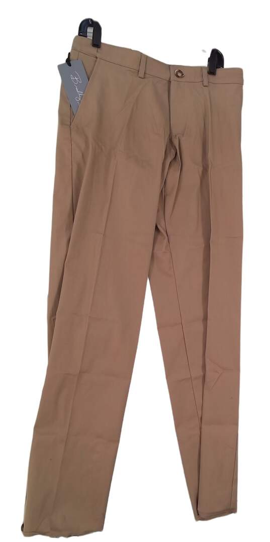 NWT Mens Khaki Pockets Flat Front Straight Leg Formal Dress Pants image number 1