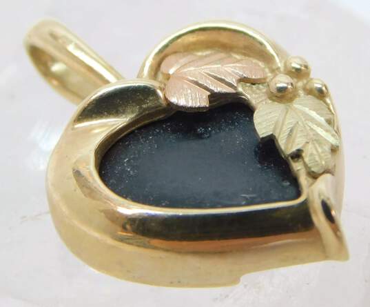 Fancy 10k Yellow Gold Onyx Leaf Etched Heart Pendant 2.4g image number 5