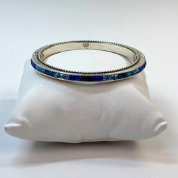 Designer Brighton Silver-Tone Blue Crystal Cut Stone Hinged Bangle Bracelet