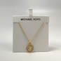 Designer Michael Kors Gold-Tone Crystal MK Logo Pendant Link Chain Necklace image number 2