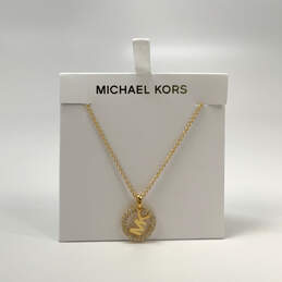 Designer Michael Kors Gold-Tone Crystal MK Logo Pendant Link Chain Necklace alternative image