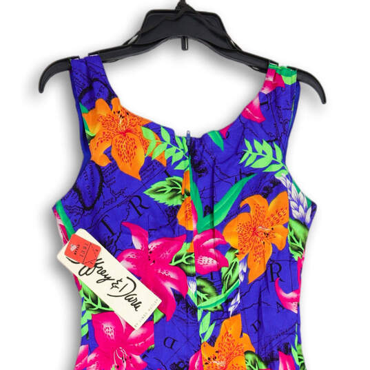 NWT Womens Multicolor Floral V-Neck Sleeveless Back Zip Sheath Dress Sz 7/8 image number 4
