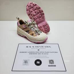 Authenticated Burberry London Pink Nova Plaid Platform Sneakers Size 35.5