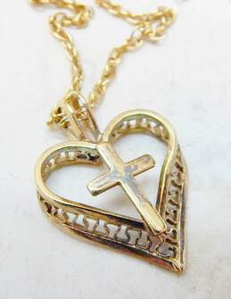 Gold Filled Heart Cross Pendant Necklace & Lapis & Pearl Bracelet 11.4g alternative image