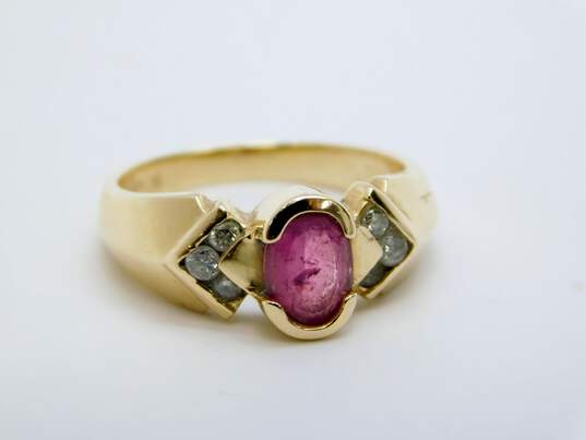 14K Yellow Gold Oval Pink Tourmaline 0.18 CTTW Round Diamond Ring 4.0g image number 1