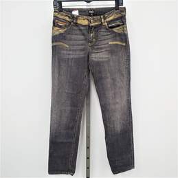 Dolce & Gabbana D&G 'Cute' Jeans Low Rise Straight Leg Tight Fit Gray/Metallic Gold Women's Size 28