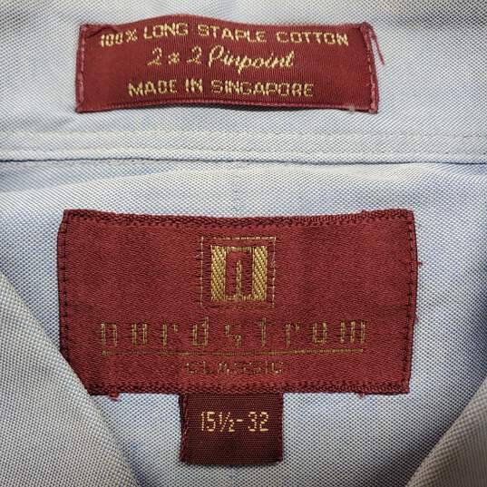 Vintage Nordstrom Classic Pinpoint Cotton LS Blue Shirt Men's 32 image number 4