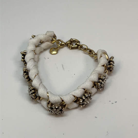Designer J.Crew Gold-Tone Crystal Pave White Ribbon Wrapped Chain Bracelet image number 2
