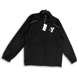 NWT Mens Black Mock Neck Long Sleeve Full-Zip Track Jacket Size Medium