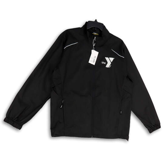 NWT Mens Black Mock Neck Long Sleeve Full-Zip Track Jacket Size Medium image number 1