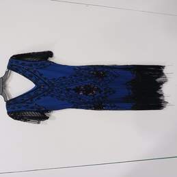 Babeyond Flapper Women's Blue Beaded V Neck Dress Size M alternative image